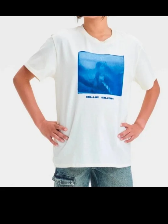 Billie Eilish Kids T Shirt Cream Graphic Print Short Sleeve Size xLarge Child