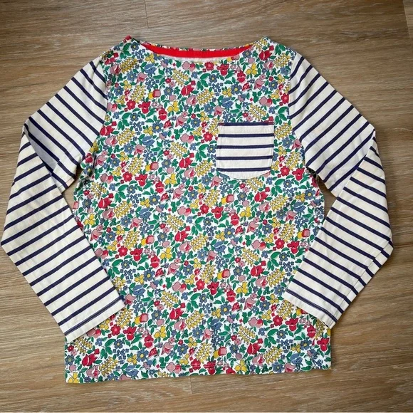 Mini Boden Floral Stripe Long Sleeve Top Girls 9-10Y cotton top