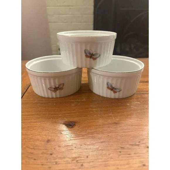 Andrea By Sadek Oven to Table Cookware 7334 Ramekins Peach Plum Butterflies (3)