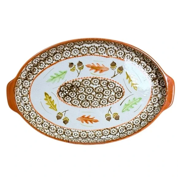 Temptations Old World Orange Acorn & Leaves Thanksgiving 13x9