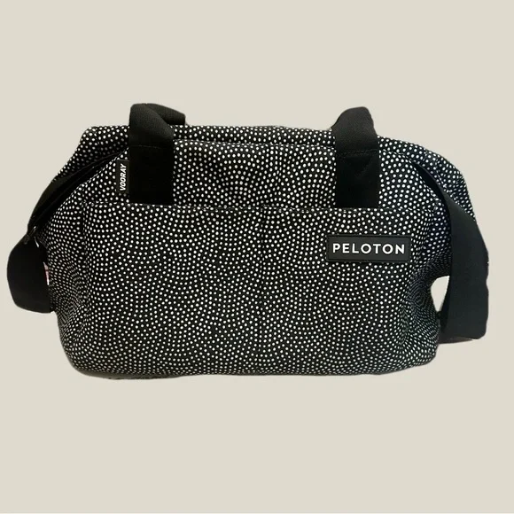 Peloton Black and White Duffel Bag with Speckled Design