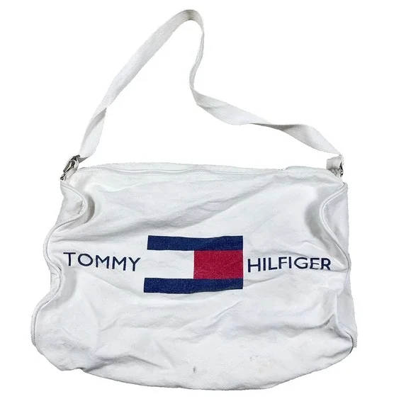 Vintage‎ Tommy Hilfiger Duffle Bag Spell Out Logo Dubble Sided Gym Travel Canvas