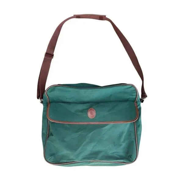 Vintage Polo Ralph Lauren Green Canvas Messenger Bag Unisex Travel‎