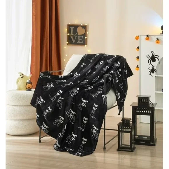 Way To Celebrate Halloween Skull Dogs‎ Plush Throw Blanket 50