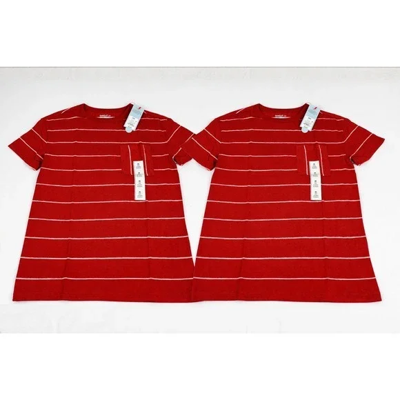 NWT‎ Cat & Jack Boys Red Striped Short Sleeve Crew Neck T-Shirt, Size Medium (8)