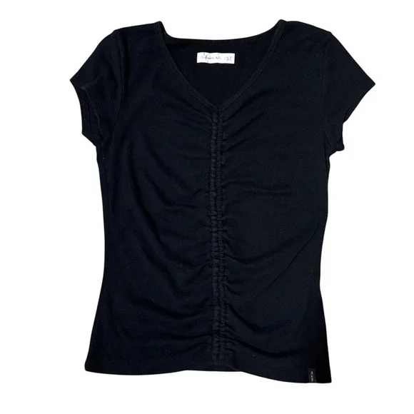 Abercrombie Kids Girls Black Ruched V Neck Short Sleeve Top Size 15/16