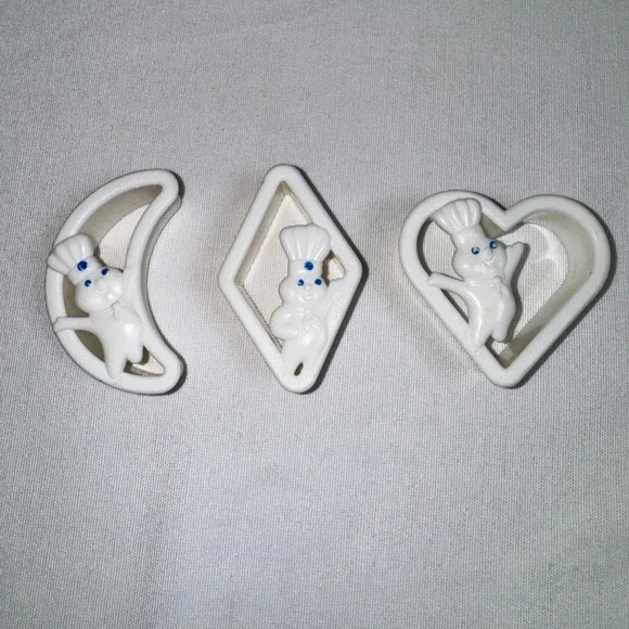 Vintage Pillsbury Doughboy Cookie Cutter Set Heart Moon Diamond White Plastic