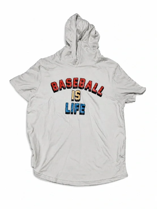 Baseball Is Life Short Sleeve Hoodie Youth Gray Graphic Athletic Tee