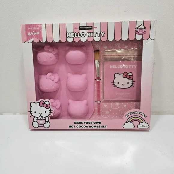 Hello Kitty Hot Cocoa Bombs Set 15 Pc. Silicone Mold, Brush, Gift Bags & Book