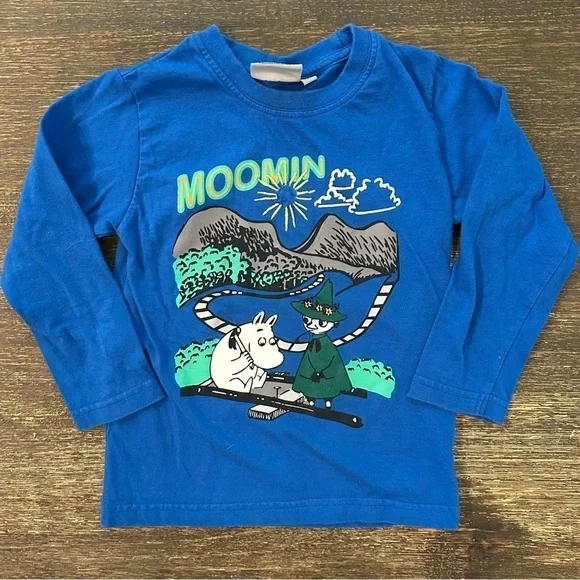 Moomin Characters Mountain Scene Toddler Long Sleeve Tshirt 3T blue