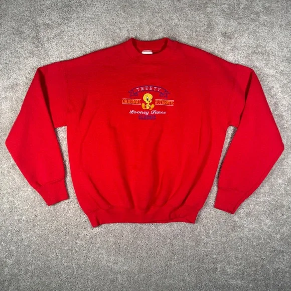VTG Looney Tunes Tweety Bird Red Embroidered‎ Crewneck Sweatshirt Youth Large