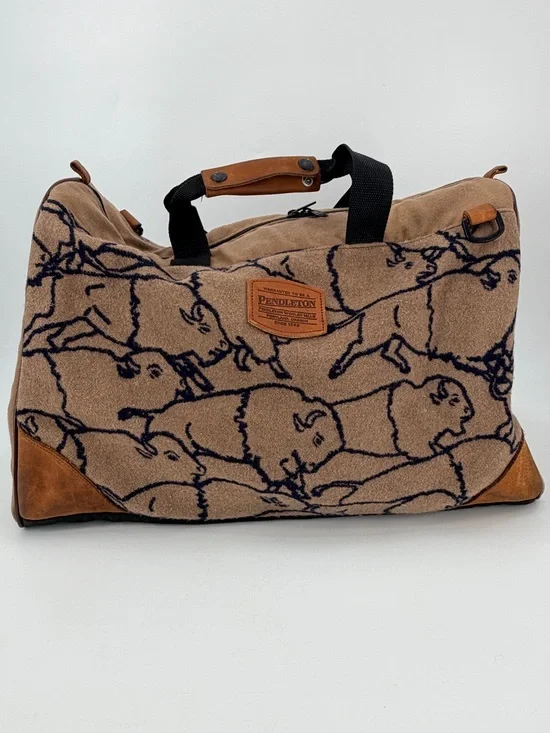 Vintage Pendleton Buffalo Wool Leather Duffle Overnight Bag FLAWS