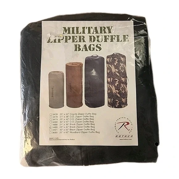 New Military Duffle Bag Zipper Canvas Black Camping Travel Rothco 25