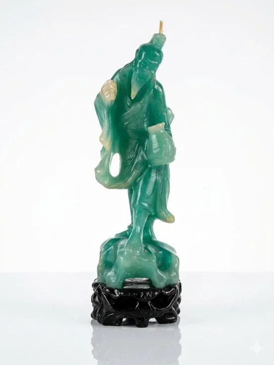 Vintage Mid Century Faux Jade Green Wax Chinese Immortal Figural Candle