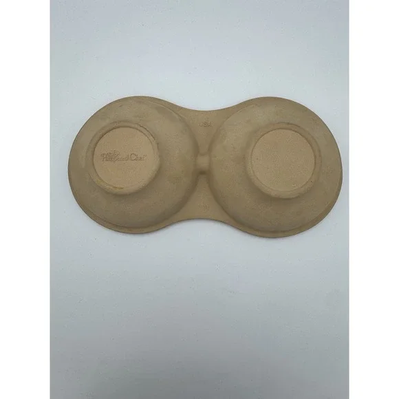 The Pampered Chef Stoneware Mini Baker #161 Double Bowl USA Brown Clay Dish
