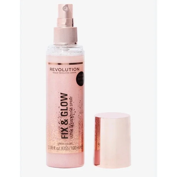 Revolution Fix & Glow Ultra Glow‎ Fixing Spray 100ml Rose Gold Shimmer New