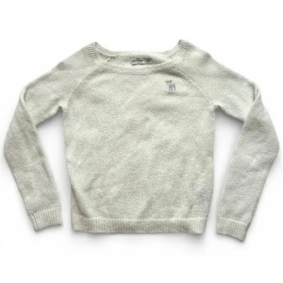 Abercrombie Kids Girls White Wool Blend Sweater Size Medium Moose logo