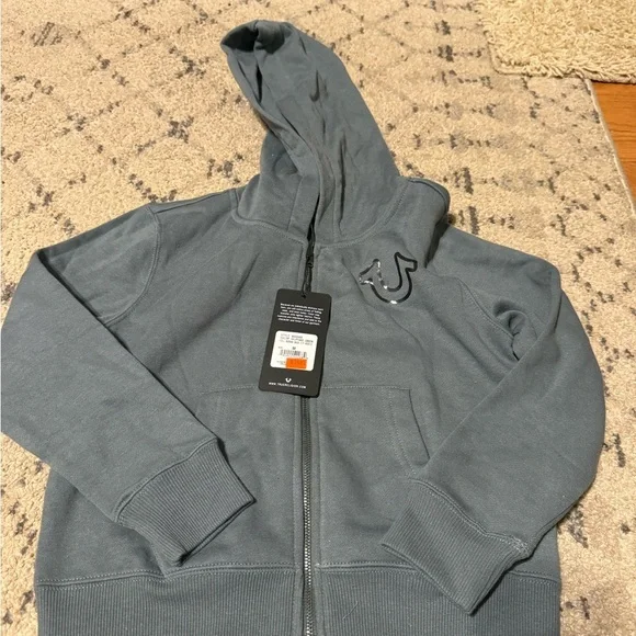 True Religion boys Gray Zip-Up Hoodie with Logo