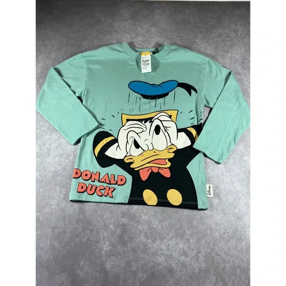 HM Disney Donald Duck Kids Mint Green Long Sleeve Graphic Tee Shirt Size 6-8Y