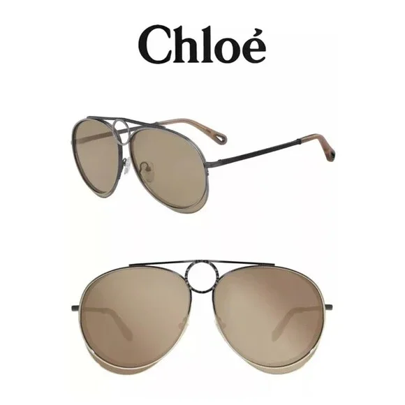 Chloe‎ Romie 61mm Aviator Sunglasses Dark Nickel/Nickel NEW WITH TAGS!