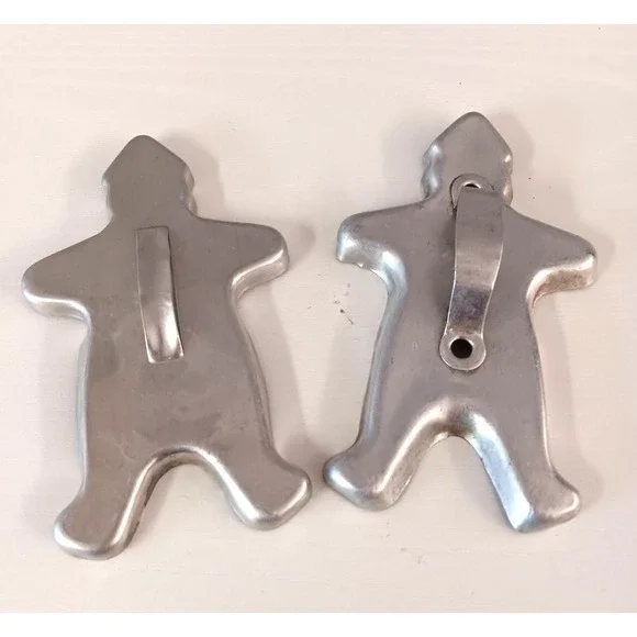 Vintage Mirro Aluminum Gingerbread Man Cookie Cutters - Set of 2 Retro Christmas