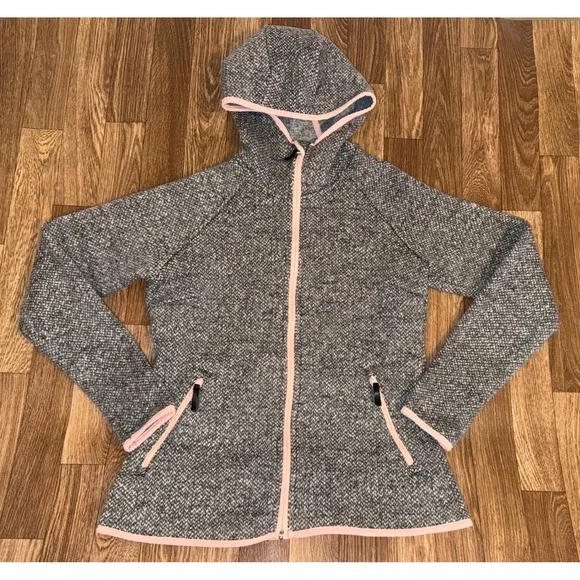 Columbia‎ Youth Girls Hooded Fleece Jacket Pink Trim Size L Gray Zip Up