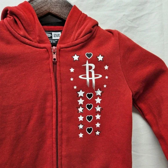 New Era Houston Rockets Hoodie Kids 6/6X Red Full Zip Stars Hearts NBA