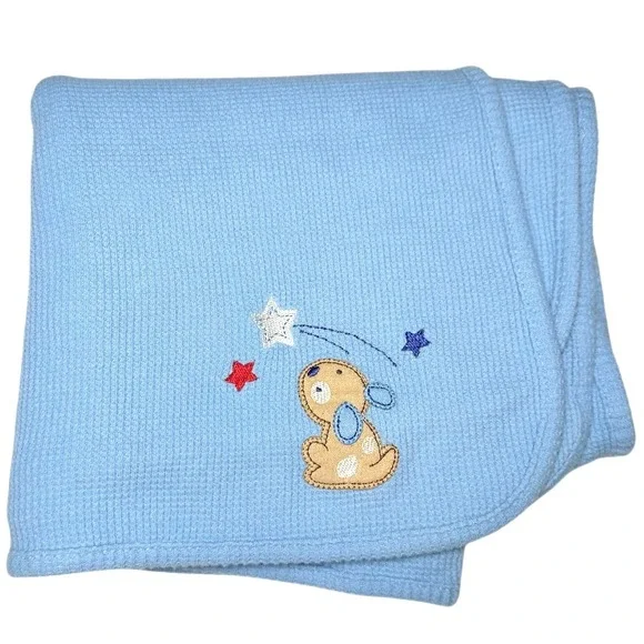 Blue Thermal Puppy Dog Shooting Star Baby Blanket Lovey Waffle Weave Red‎ White