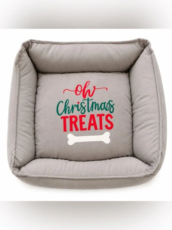 Oh Christmas Treats Dog Bed Cushion - Neutral Gray
