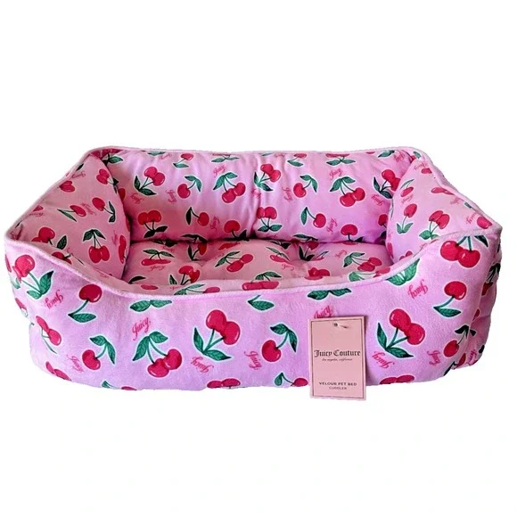 Juicy Couture Cherry Velour Pet Bed Cuddler Pink Small Dog Cat NWT