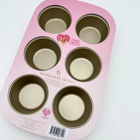 Paris Hilton 6-Cup Muffin Pan Nonstick Heavy‎ Duty Carbon Steel Cupcake