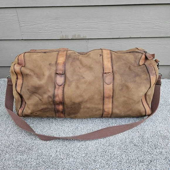 Vintage J CREW Oarsman Rugged Leather Weekender Bag Large Travel Duffle Worn