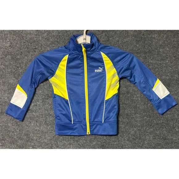 Kids Puma‎ Blue Yellow Track Jacket Full Zip Sport Lifestyle Size 2