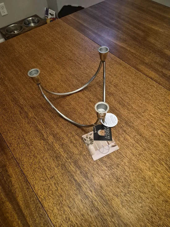 Silver Three-Arm Metal Candle Holder