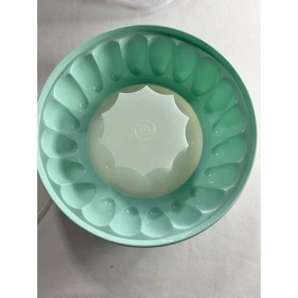Vintage Tupperware Jello Mold 3pc Set Mint Green 1202 Jel-N-Serve Scalloped Top
