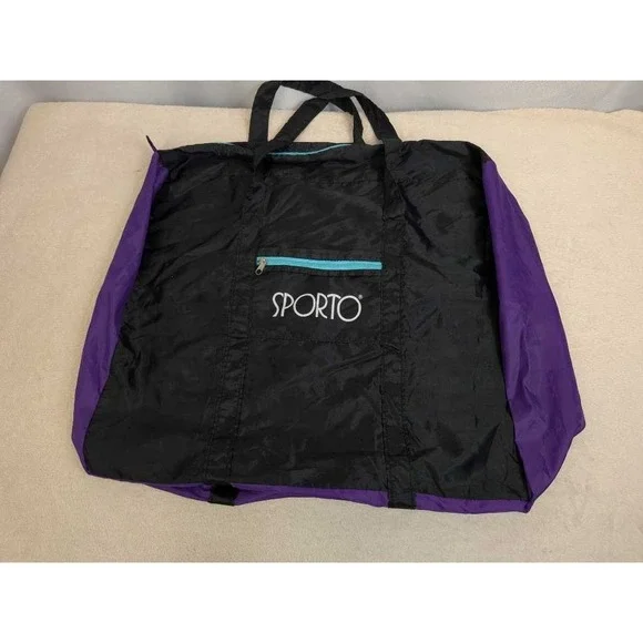 Sporto Nylon Black‎ Purple Duffel Travel Bag Foldable Carry On Zipper Pocket