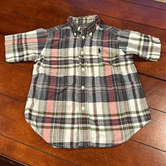 Ralph Lauren Vintage Label Blue Madras Plaid Button Down shirt Size 4 cotton