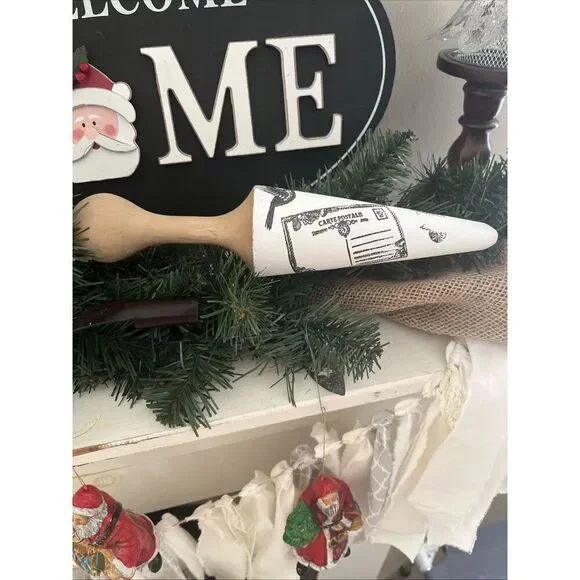 Up Cycled Alabaster Painted Black Stenciled Wooden Rolling Pin Farmhouse Decor