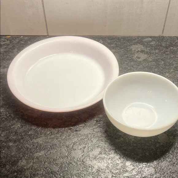 Pyrex Red/ Orange pie plate and small oven proof bowl by Corningware