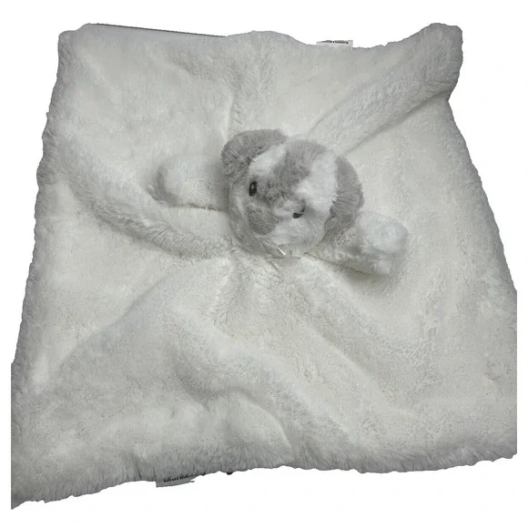 Blankets and Beyond Dog Security Blanket White Gray Puppy Soft Baby Lovey EUC