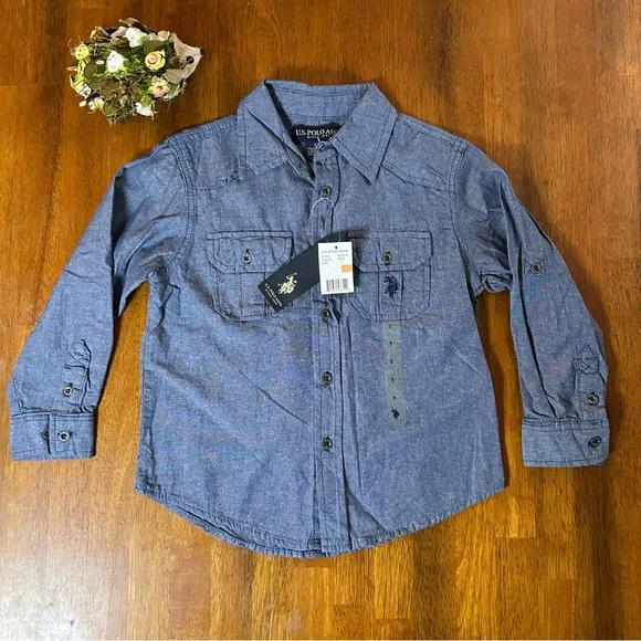 Boys Chambray Button Down Shirt | U.S. Polo Assn.  |NWT | Size 7