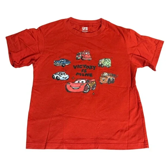 NWOT Uniqlo Pixar Cars‎ Size 7-8 Short Sleeve Cotton Shirt Kid Rust Red Orange