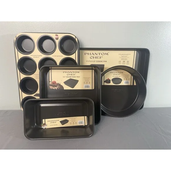 Nonstick 5-Piece Bakeware Set: Muffin, Round, Square, Loaf & Tray‎ Pans