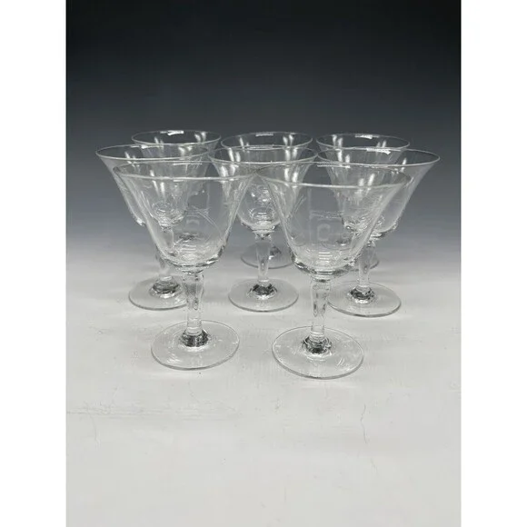 8 Vintage Clear‎ Etched Glass Sherry Wine 2oz Glasses Shot