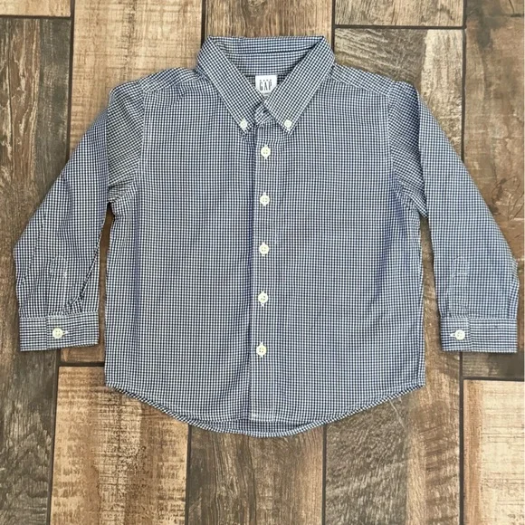 Like New Gap Boys Black & White Checked Button Down Size 4