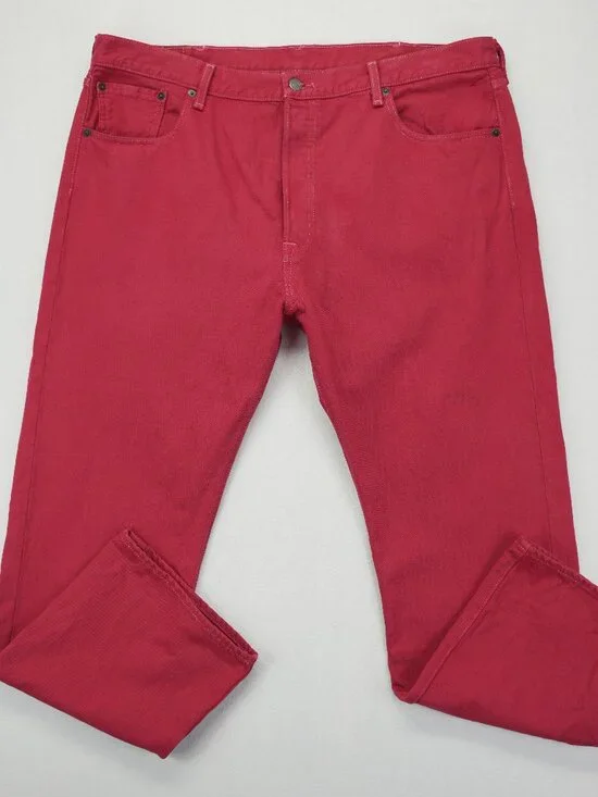 Levi's 501‎ Jeans Mens Size 40x30 Bright Red Button Fly Straight Leg Streetwear