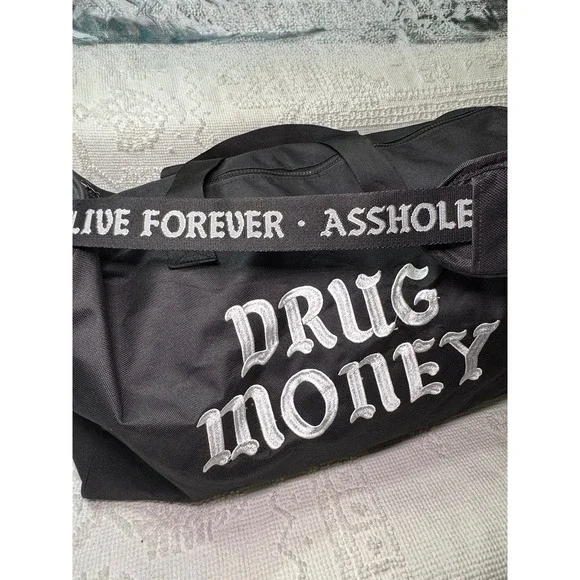 A$$holes Live Forever Dr*g Money Duffel Bag Black Lrg Streetwear Travel Gym NWOT
