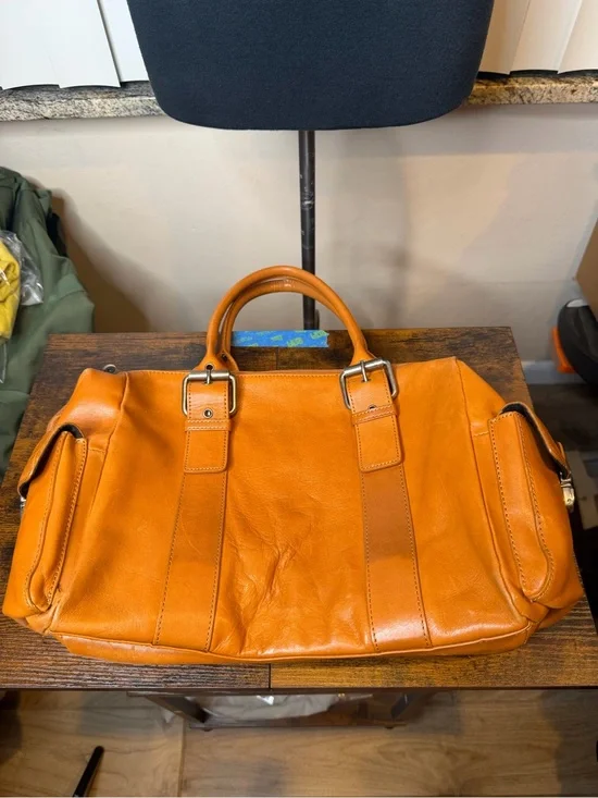 Hype faux leather tan satchel handbag functional side pockets