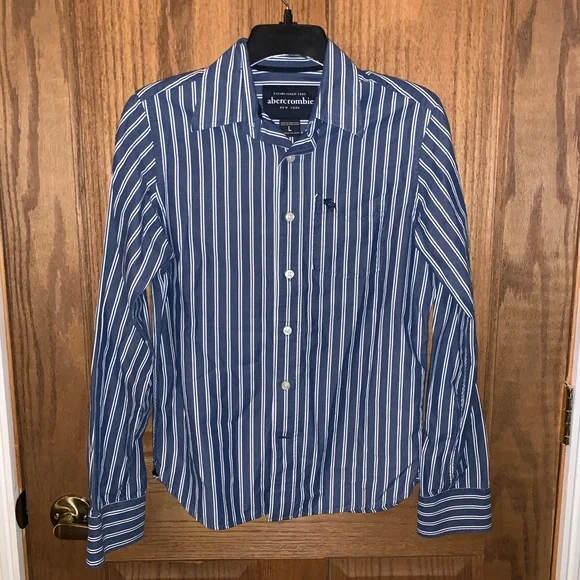 Vintage kids‎ Abercrombie blue white long sleeve Button Down Shirt size large
