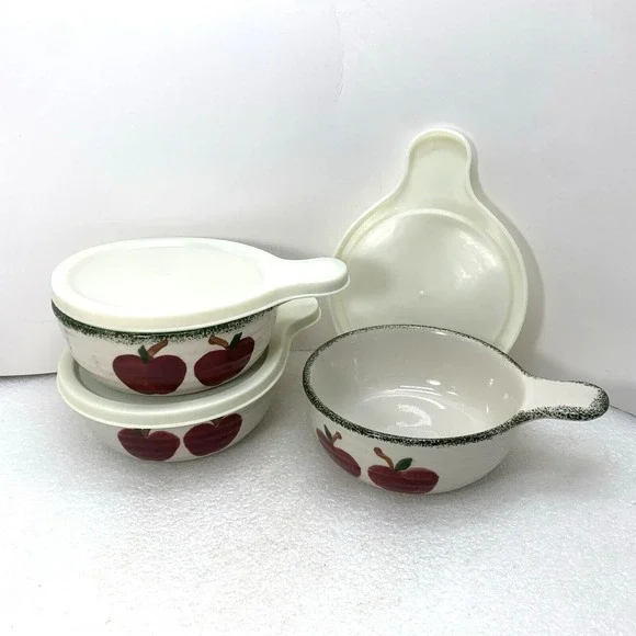 Vintage Alco Industries‎ Apple Baking Dish Soup Bowl with Handle & Lids, 3pcs